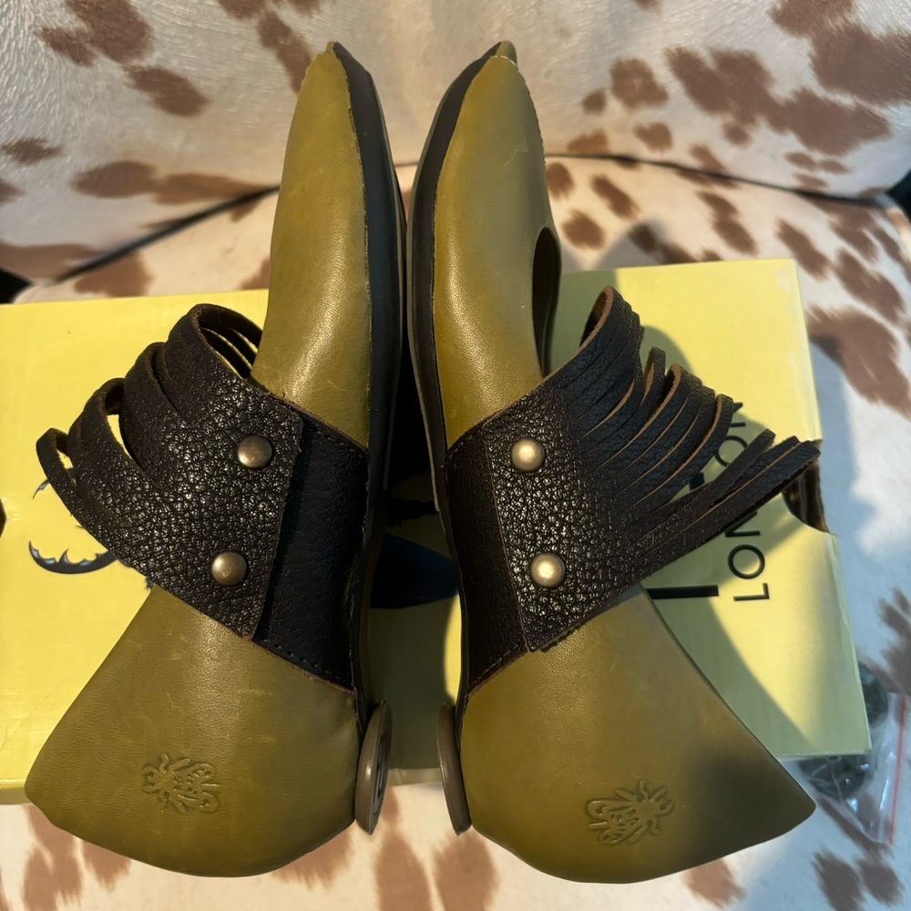 Fly London Olive and Black Sandals